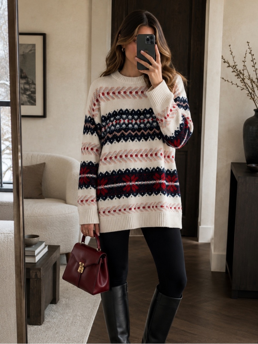 ZARA Knit Fair Isle Pattern Sweater – Cream Multi Nordic Design – S  Pullover